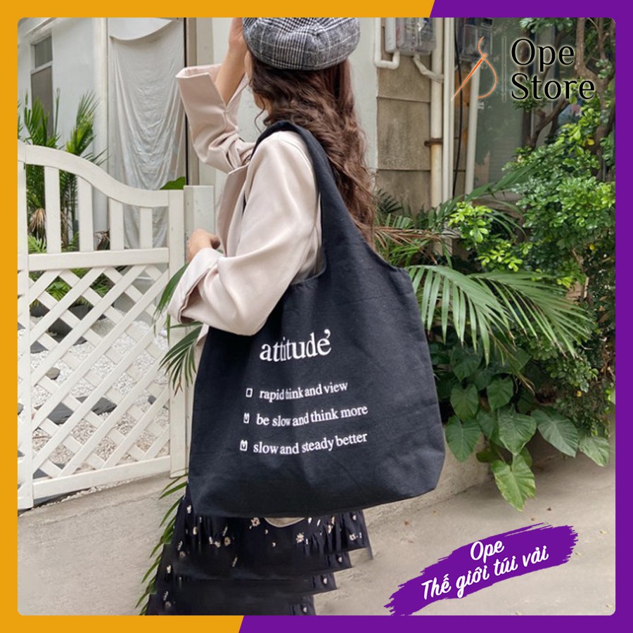 Túi Tote Attitude Canvas Đeo Vai ( ảnh thật tự tay chụp )