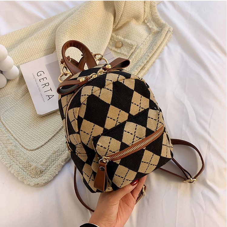 Ba lô nữ vải dạ chất kẻ caro thời trang Hàn Quốc Capucha BL9