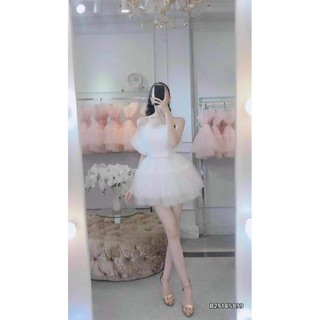 Đầm công chúa 2 dây ren lưới