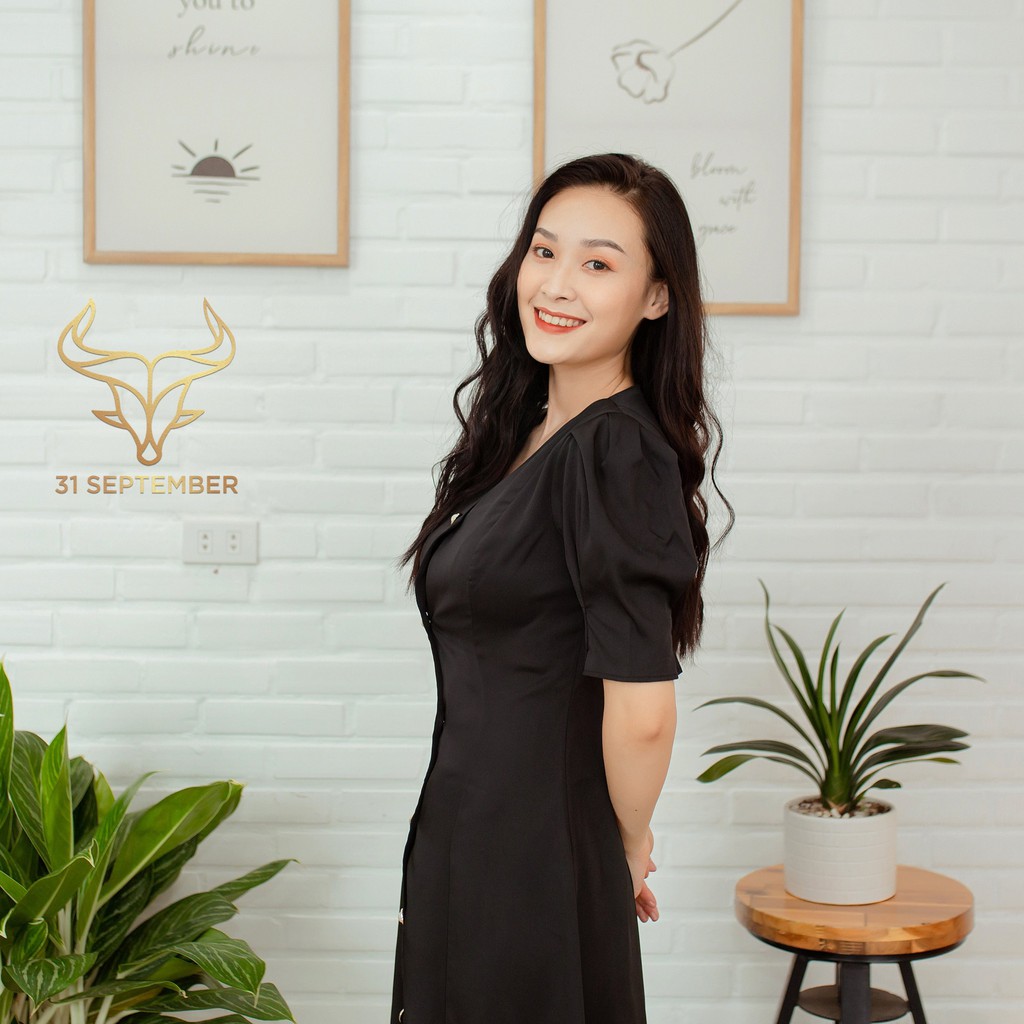 Đầm công sở dáng chữ A, váy nữ tay nhún cúc cài sang trọng - 31 SEPTEMBER S005 | BigBuy360 - bigbuy360.vn