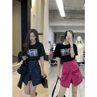 Chân váy chữ a y hình chụp một màu hồng y hình