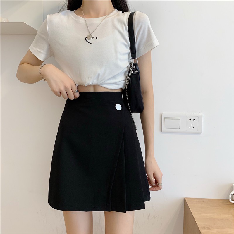 Chân váy chữ a cạp cao xếp ly hông / chân váy phong cách hàn quốc hàng quảng châu | BigBuy360 - bigbuy360.vn