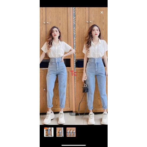 [BÁN SỈ] Quần jeans Baggy Bò Nữ Cạp Cao Cúc Hông Chất Bò Mềm