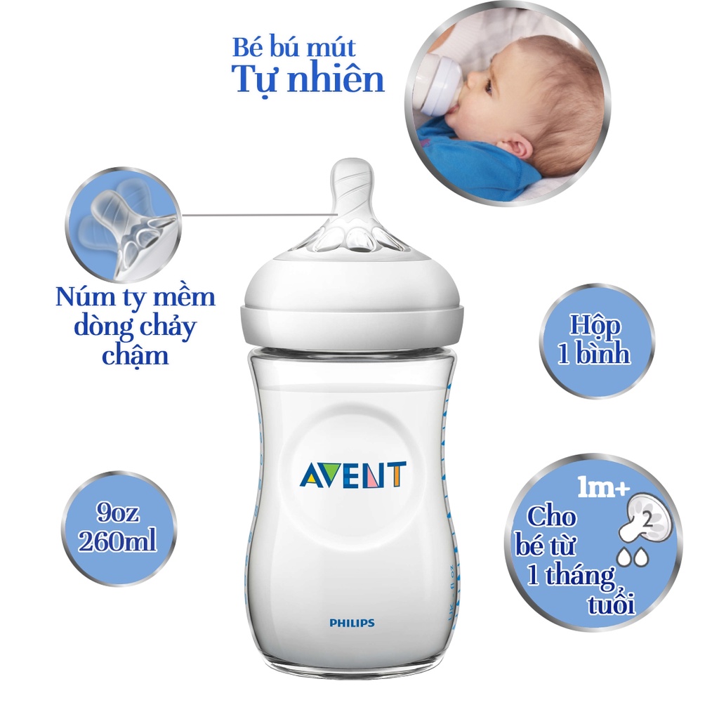 Bình sữa Philips Avent bằng nhựa không có BPA (260ml) thiết kế mô phỏng tự nhiên SCF693/13