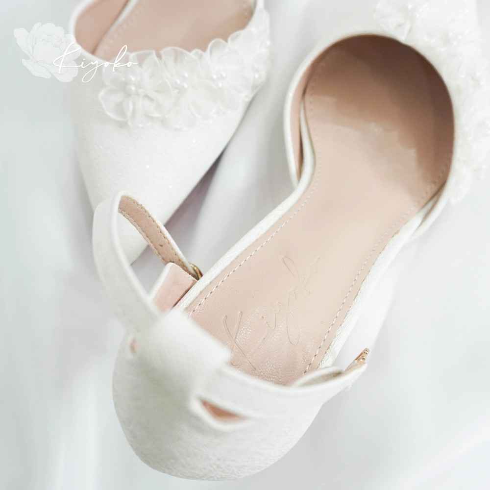 Giày cưới cô dâu đính hoa kết cườm cao 7cm