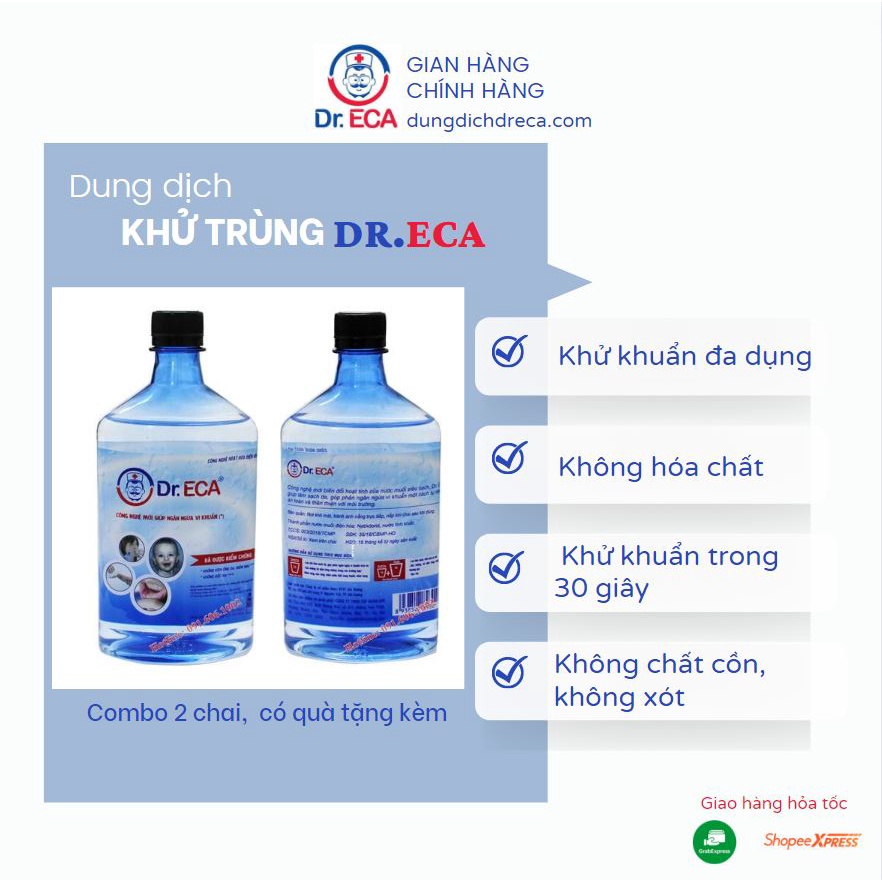 Combo 2 chai dung dịch khử trùng Dr.ECA 500ml vệ sinh cơ thể và bệnh răng miệng.