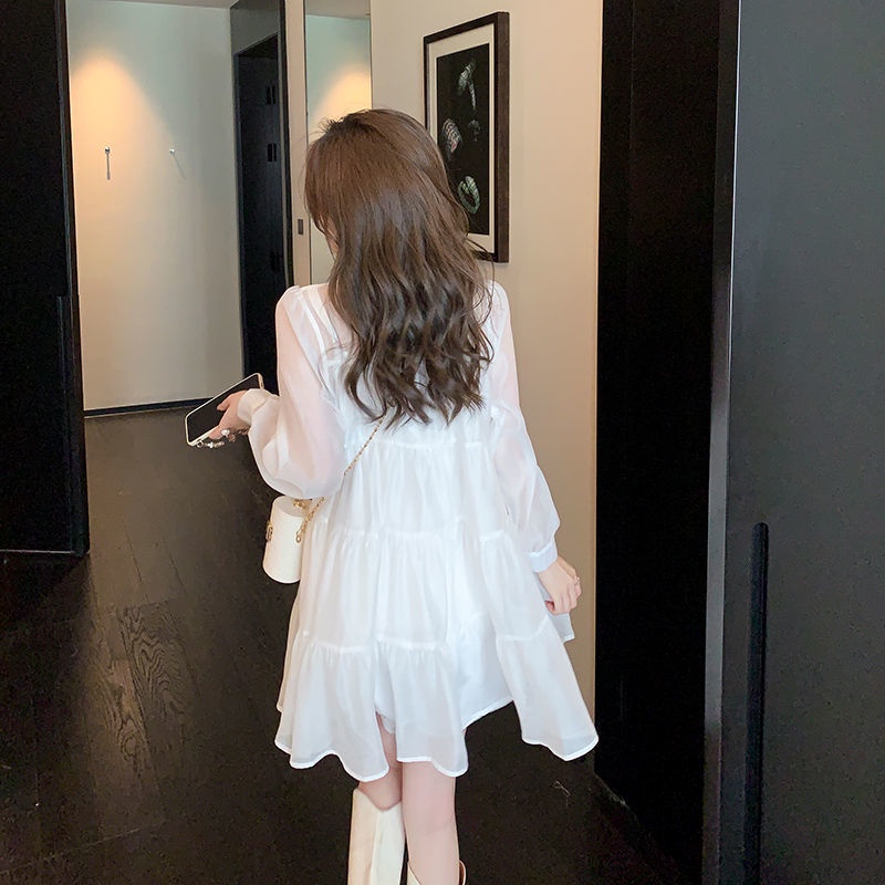 Đầm Tay Dài Cổ Tròn Thời Trang Xinh Xắn Cá Tính Cho Nữ