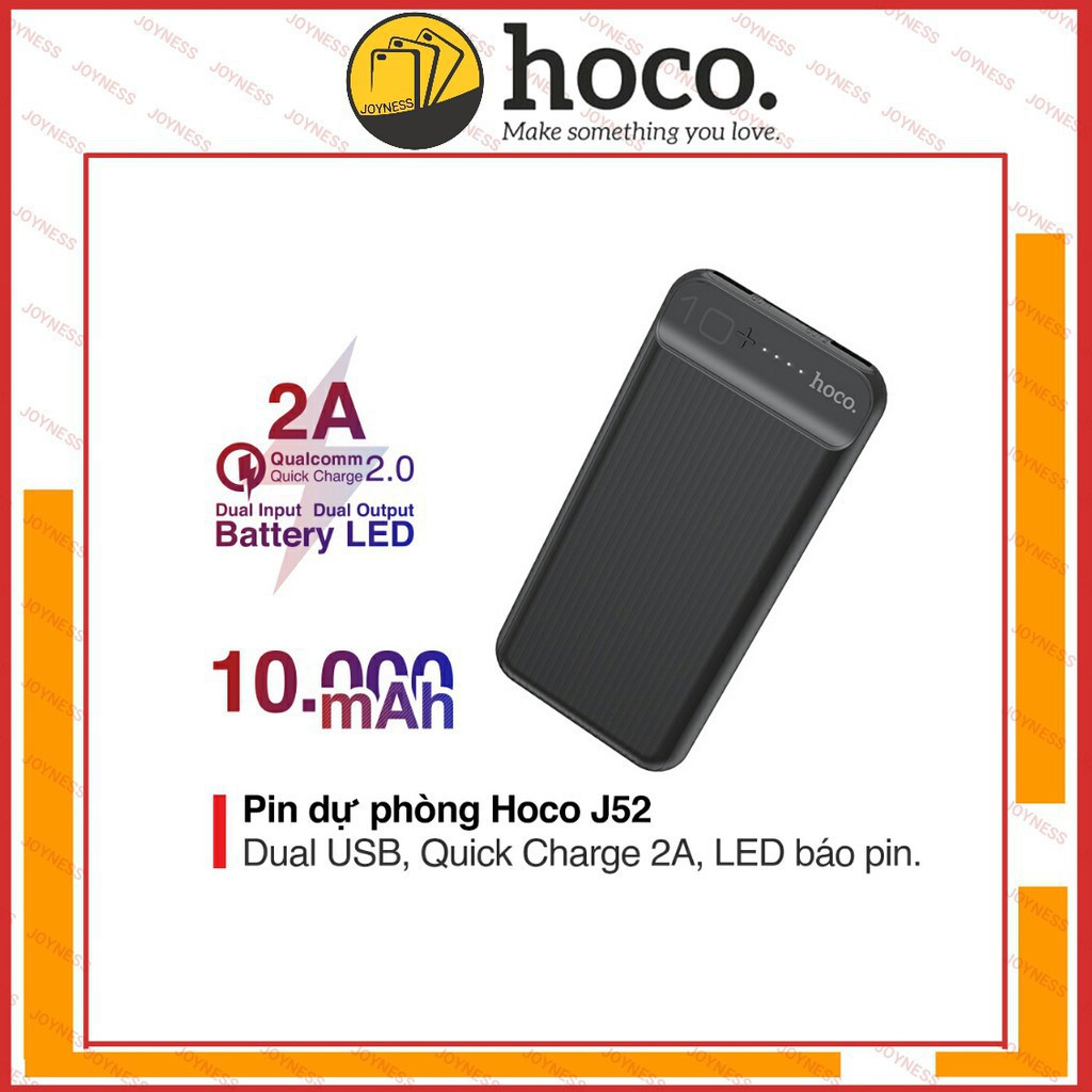 Cục sạc dự phòng 10000mAh HOCO J52, pin dự phòng chính hãng sạc nhanh 2A dùng cho iphone samsung xiaomi  - BAOVY