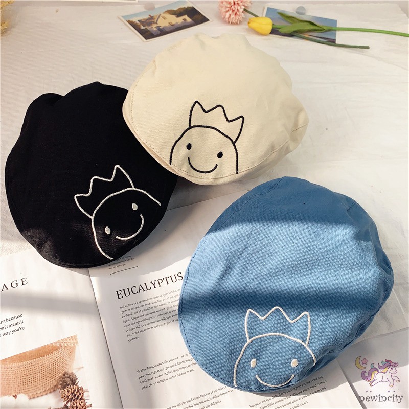 Nón Beret Thêu Hình Phong Cách Hàn Quốc Xinh Xắn Dành Cho Bé