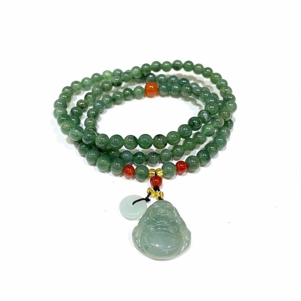 Vòng tay Phong Thủy Jade mix Phật Di Lặc và Đồng Điếu thiên nhiên quấn 3 vòng tay VT150 - Hợp tất cả các mệnh