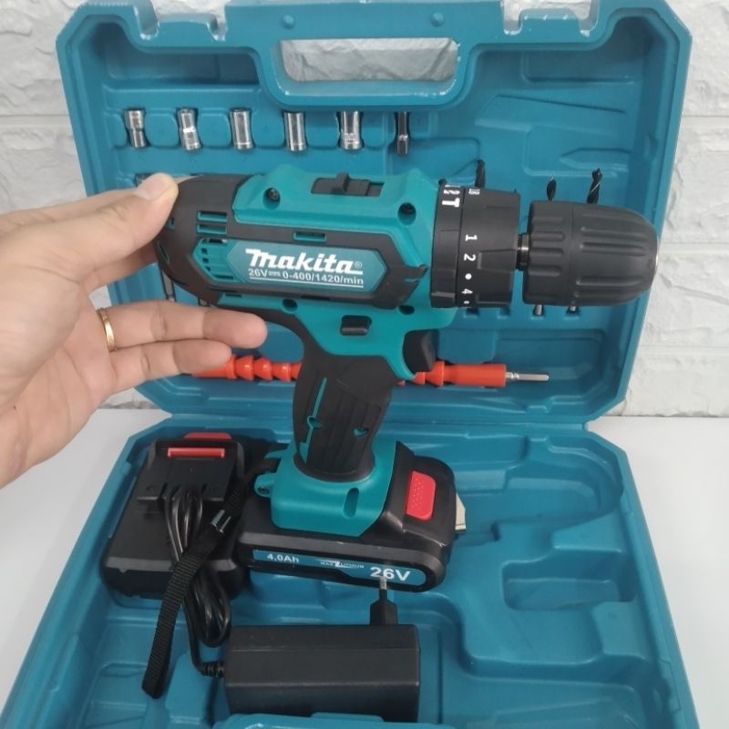 máy khoan pin hãng makita 26V giá rẻ 3 chức năng (có khoan tường)fullbox 24 chi tiết 2 pin bh 12 tháng