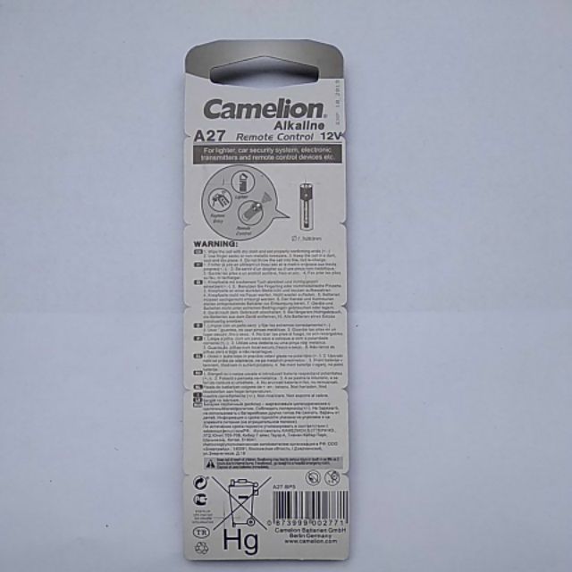 Pin Camelion A27 remote cửa cuốn, remote xe