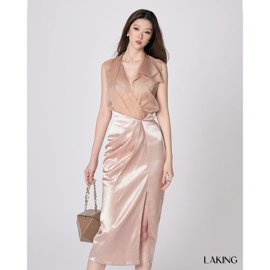 LAKING - Áo voan đắp tà vai xếp ly hoa