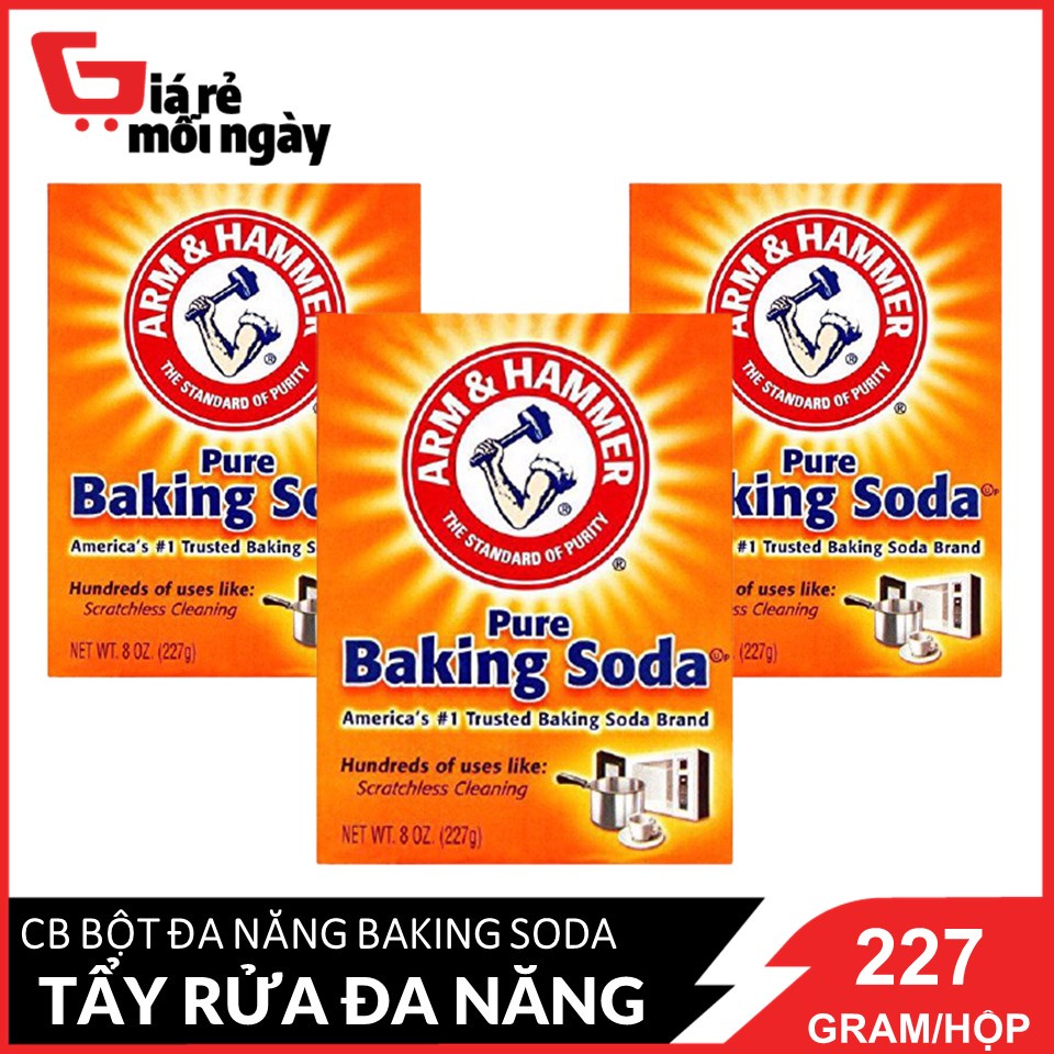 [Made in USA] COMBO 3 Bột Tẩy Rửa Đa Năng Baking Soda Arm&amp;Hammer Pure Baking Soda 227g/hộpx3