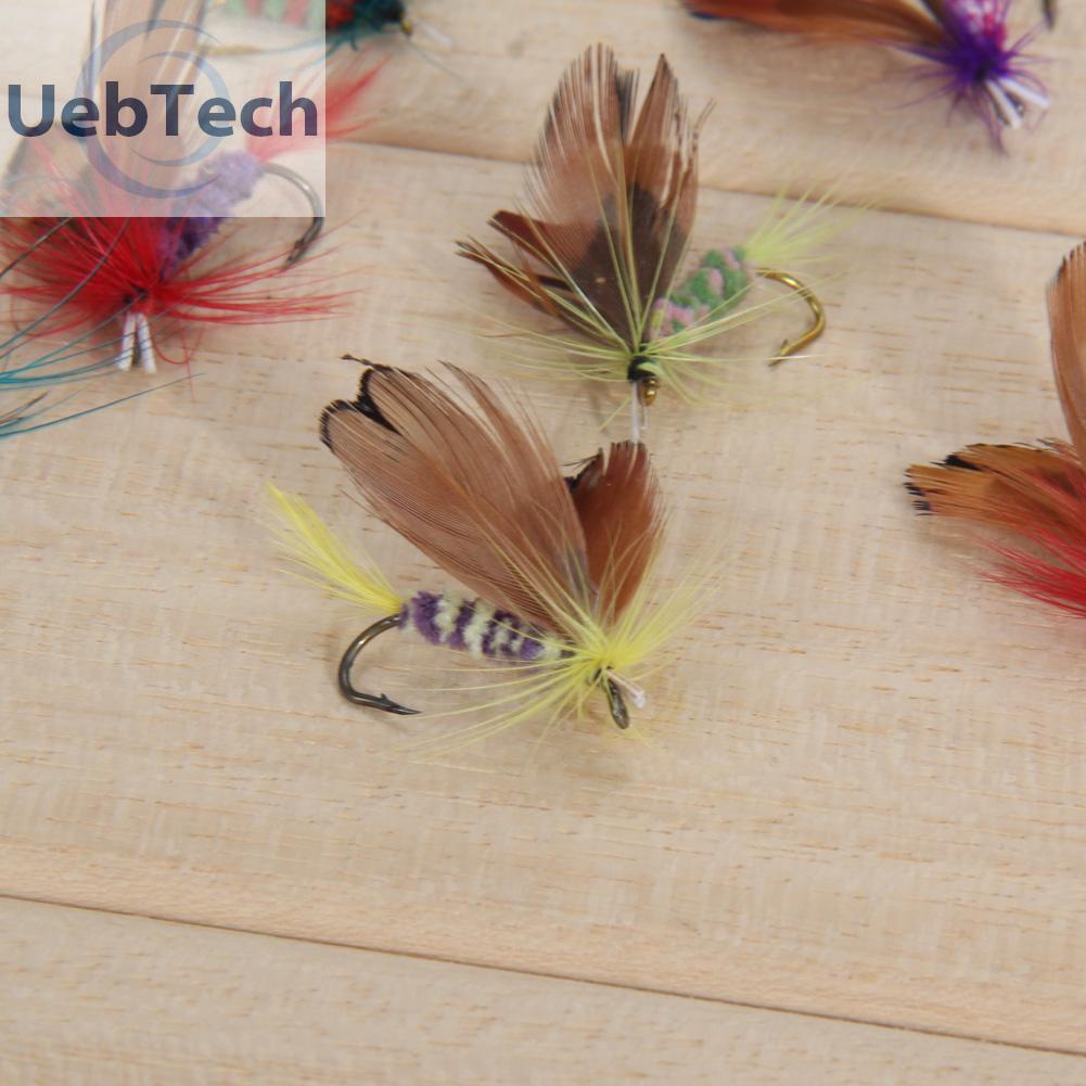 Uebtech 12pcs Fly Fishing Lure Set Style Insect Artificial Bait Feather Single Hook