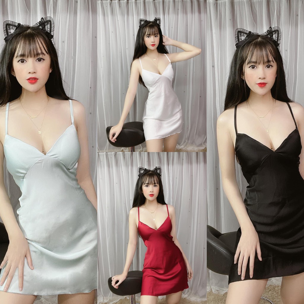 Váy ngủ sexy 🌺 Freeship 🌺 Váy ngủ sexy lụa trơn mềm mịn có mút rời Freesize dưới 60kg - Linqu Sleepwear | BigBuy360 - bigbuy360.vn