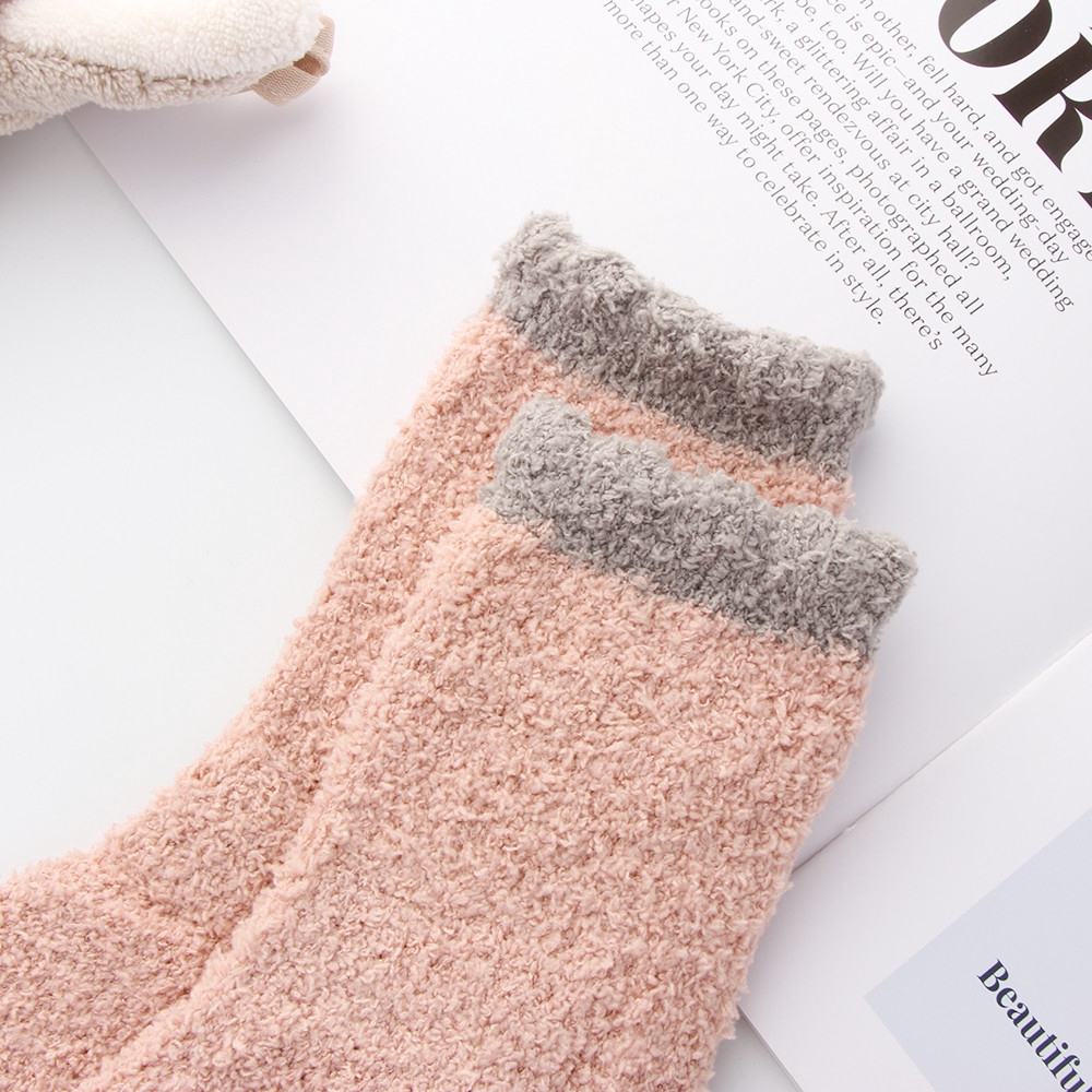JUNE Christmas gift Fluffy Winter Warm Sleep Bed Sock Plush Coral velvet socks