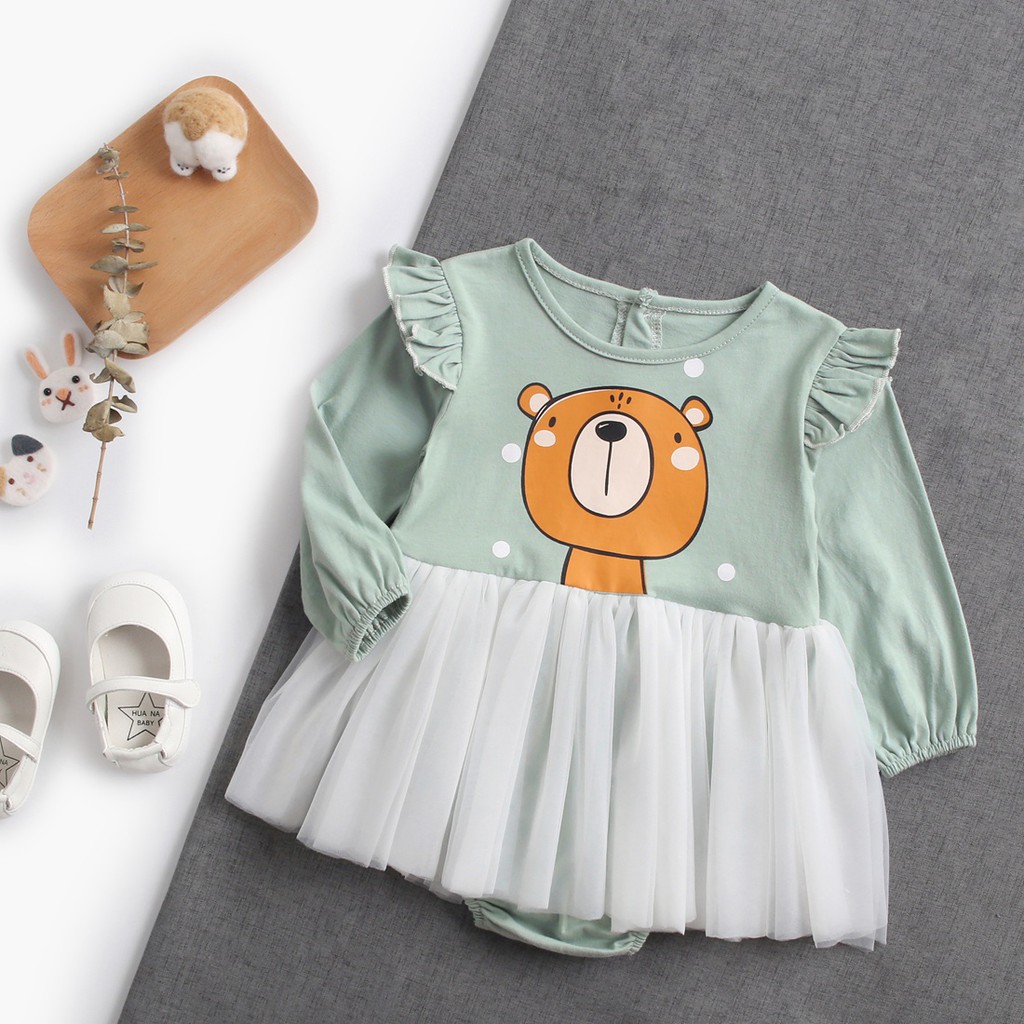 Áo liền thân Sanlutoz họa tiết chú gấu xinh xắn cho bé gái