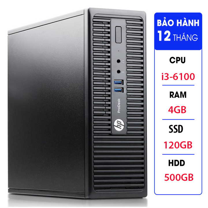 Case máy tính đồng bộ HP ProDesk 400G3 SFF, cpu core i3-6100, ram 4GB, SSD 120GB + HDD 500GB Tặng USB thu Wifi