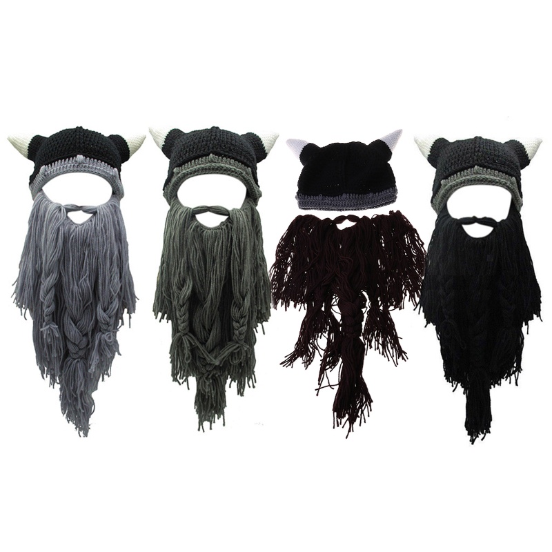 Cutep Dệt Kim Viking Râu Mũ Sừng Barbarian Vagabond Vintage Mùa Đông Bò Mũ Nón
