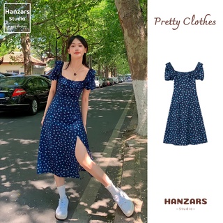 Váy Hoa Nhí Xẻ Tà Trễ Vai Dáng Chữ A Nhún Lưng Có Lớp Lót Style Ulzzang Hanzars.studio 26