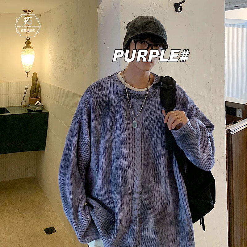 Áo len cổ tròn dài tay họa tiết màu nhuộm loang thời trang thu đông mới cho nam