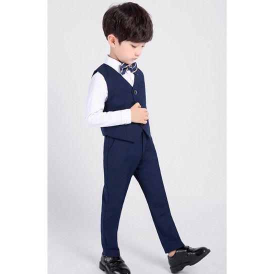 Bộ ghile bé trai xanh TQB042 gồm 2 chi tiết (Áo ghile + quần tây) tặng kèm cà vạt dành cho bé từ 5 6 7 8 9 10 tuổi