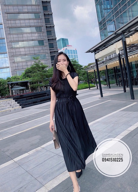 Váy bầu xinh dáng thời trang xếp li dáng dài công sở 45-80kg