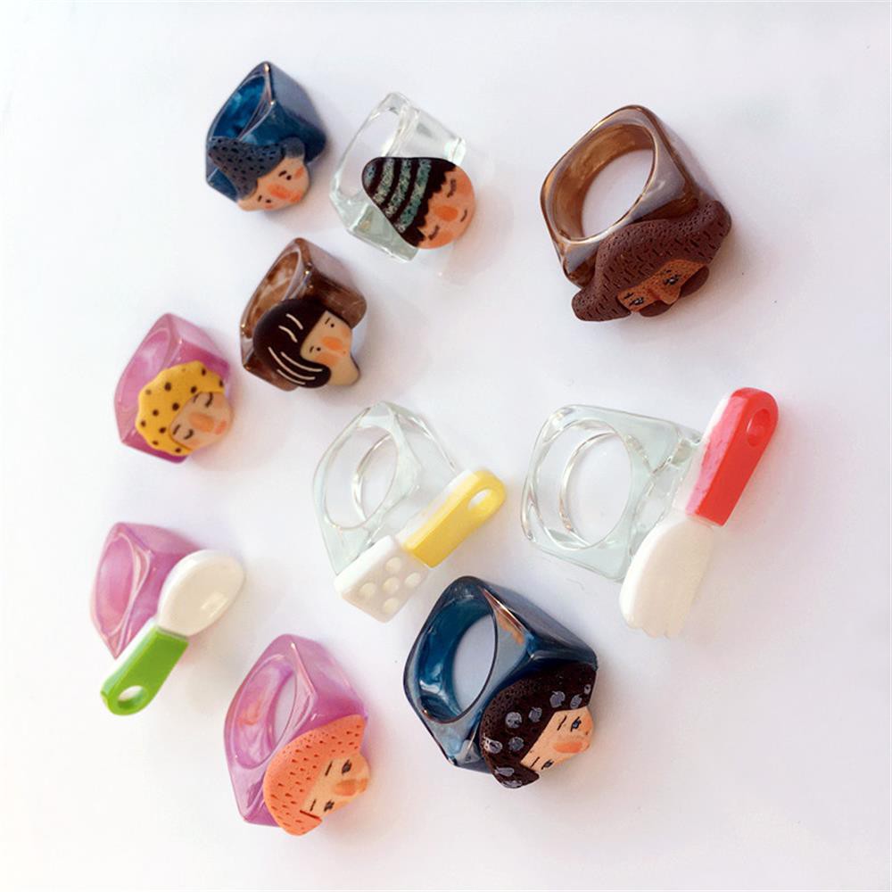 Nhẫn nhựa acrylic trong suốt nhiều màu hình vuông dễ thương dành cho nữ