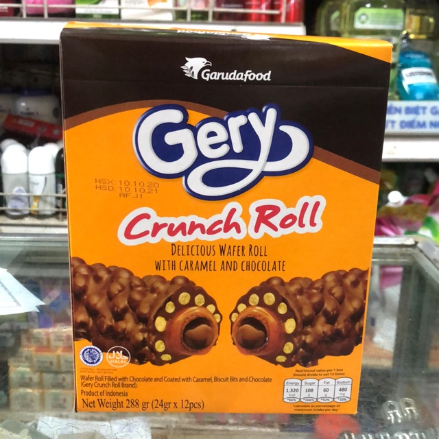 [Mã GRO1505 giảm 8% đơn 250K] Bánh Cuộn Phủ Socola Gery Crunch Roll 288g (12 cái x 24g)