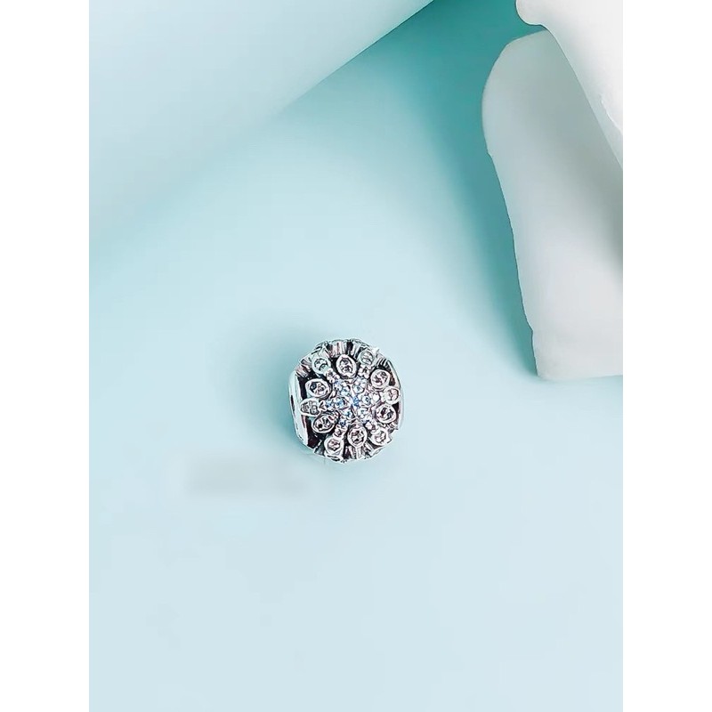charm pan hoa đính đá xanh trắng bạc s925 cao cấp