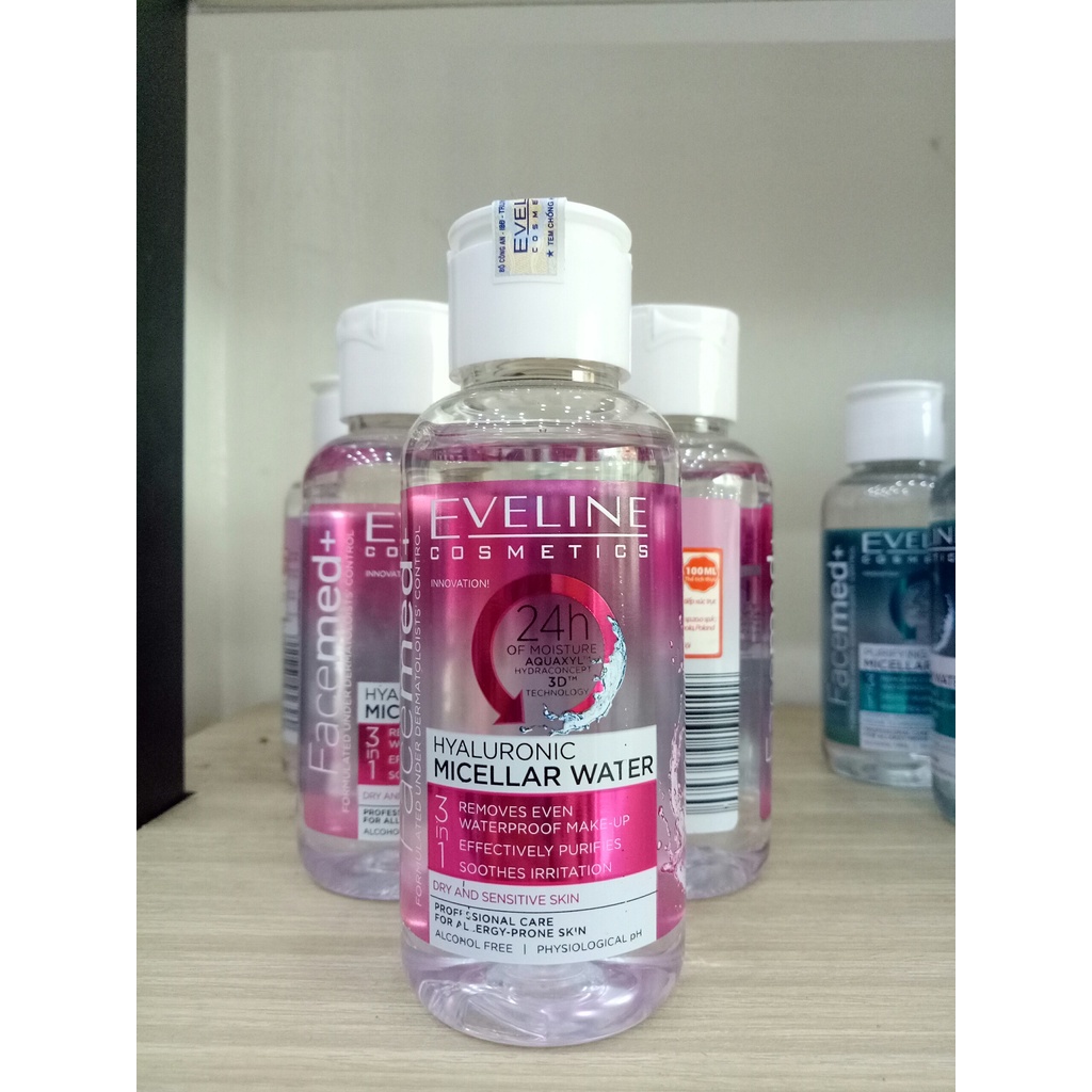 Nước tẩy trang Eveline Facemed+ dưỡng ẩm da Hyaluronic 100ML