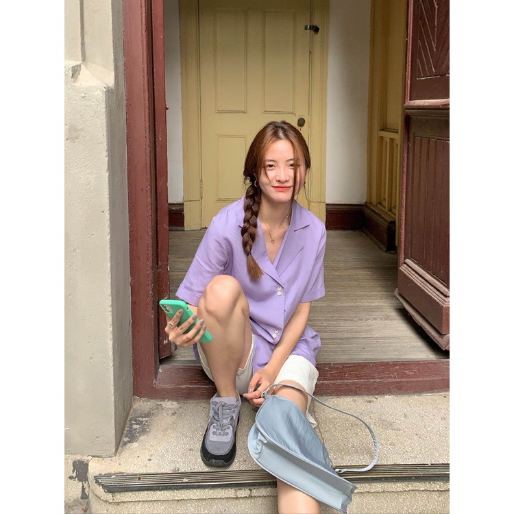 Sơ mi cộc tay tím korea