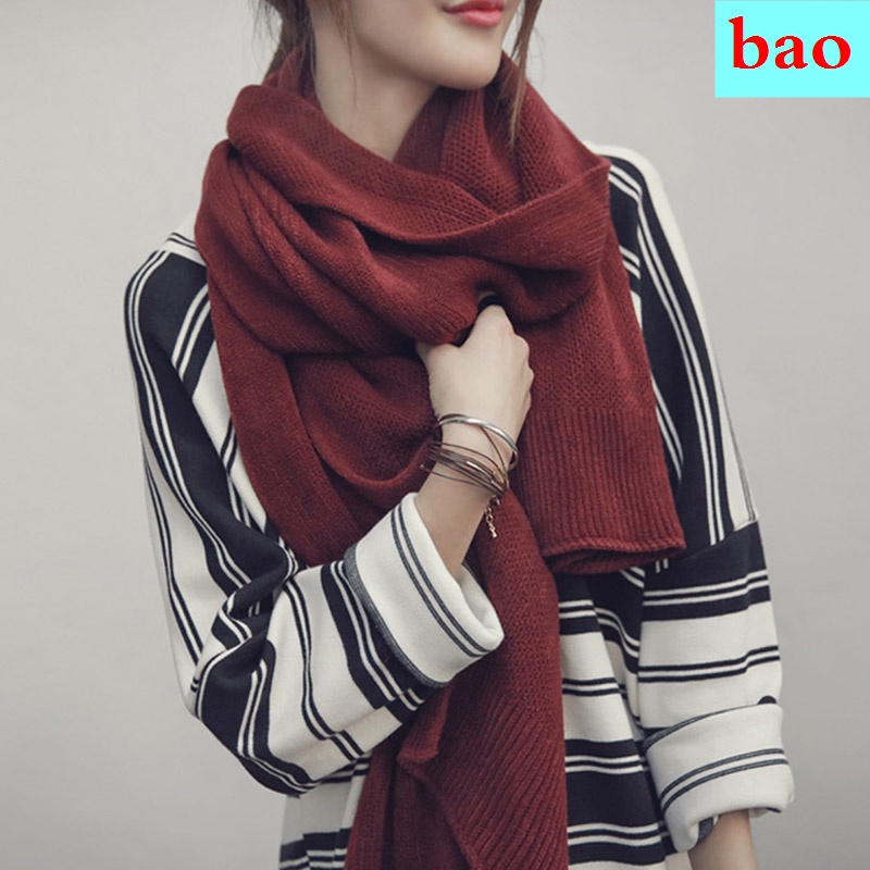Khăn choàng len màu trơn dày dặn giữ ấm mùa đông phong cách Hàn Quốc cho nữ