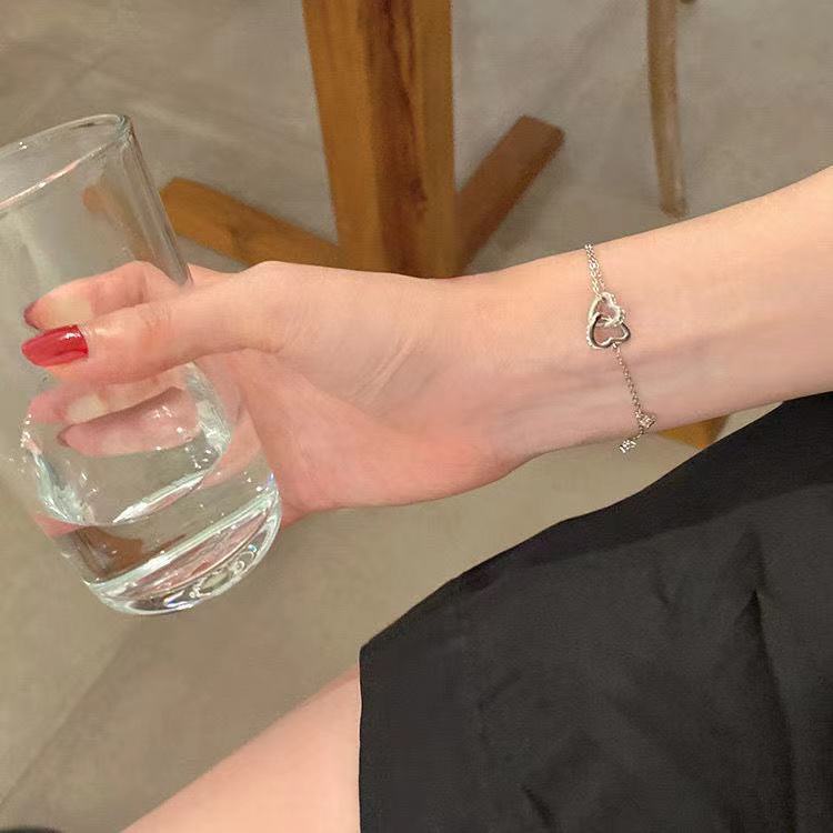 Women's Fashion Double Heart Silver Plated Bracelet Jewelry Gift Fashion Jewelry Accessories XWNYDER