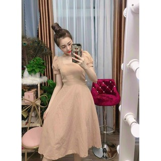 Đầm dự tiệc cổ vuông tay phồng form xoè dáng dài màu unisex
