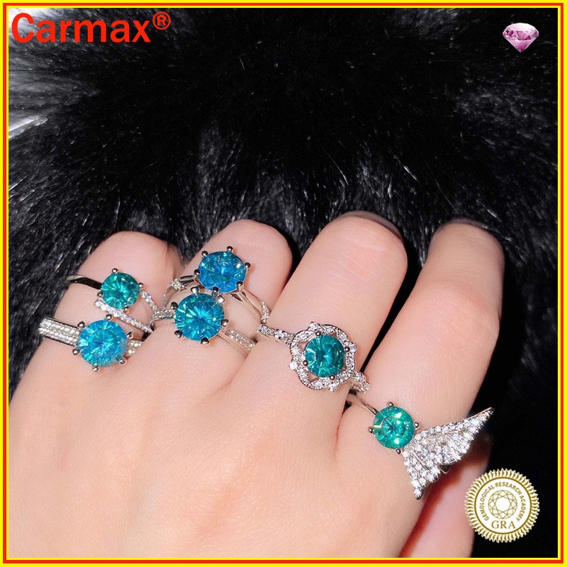 Nhẫn Moissanite Màu Xanh Lá Và Xanh Dương Đơn Giản Thanh Lịch