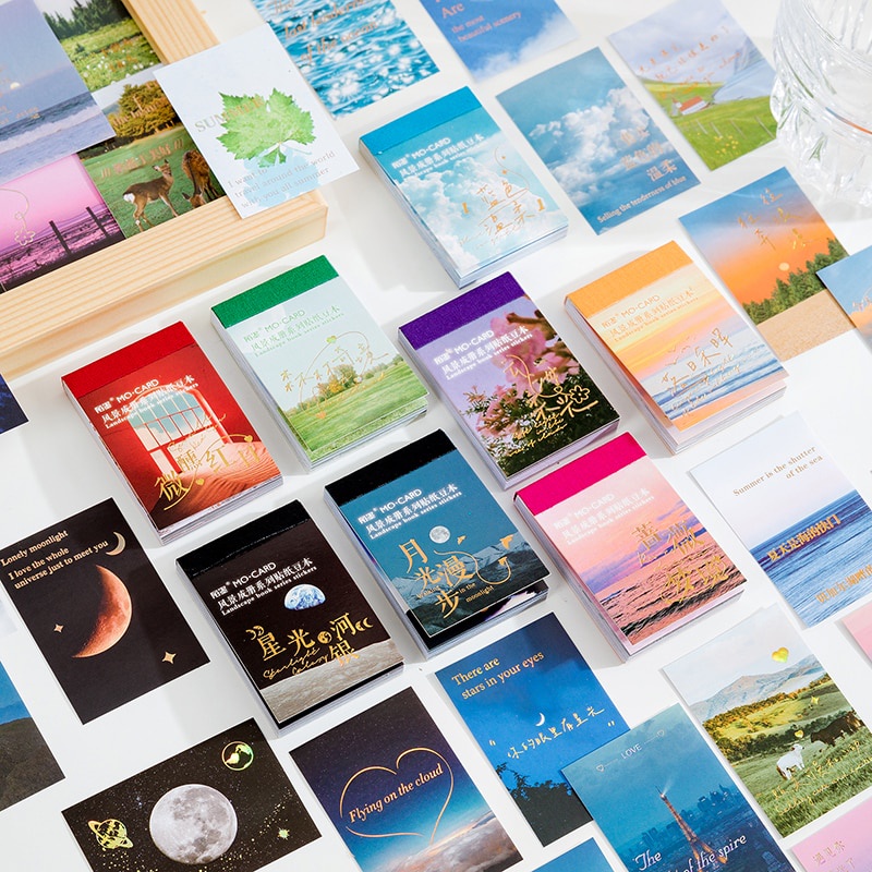 Set 30 tờ nhãn dán ghi chú hình phong cảnh phong cách Junk Journal sáng tạo đẹp mắt