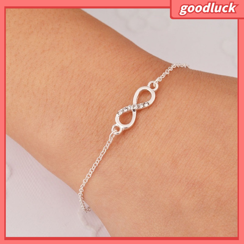 Vòng tay mỏng mặt hình số 8 đính đá đơn giản cho nữ