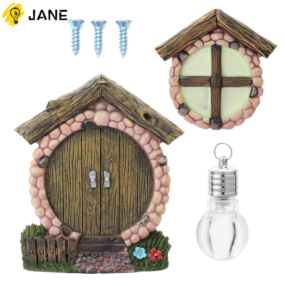 JANE Lawn Ornament Fairies Door and Windows Trees Decor Noctilucence Sculpture Gnome Home Glow in The Dark Garden Sculpture Decoration Yard Art Miniature