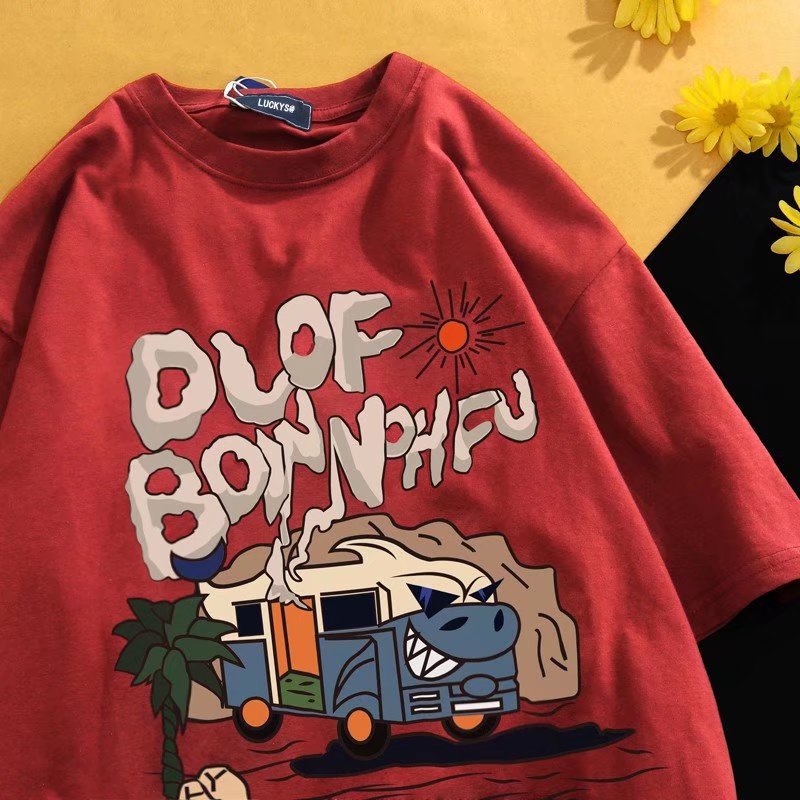 áo thun 100% cotton Tay Ngắn Dáng Rộng In Họa Tiết Vui Nhộn Thời Trang Hàn Quốc Cho Nam Và Nữ