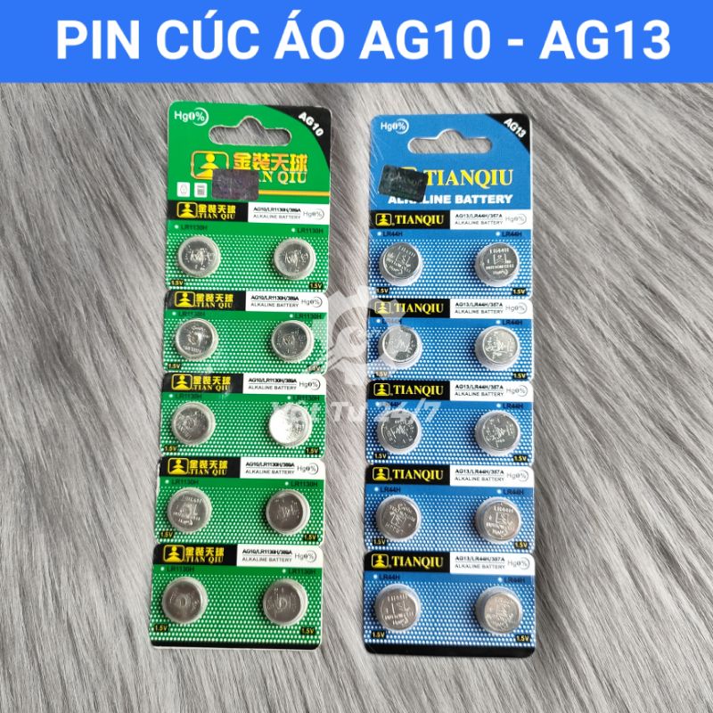 PIN cúc áo Alkaline Batery TianQiu AG13/LR44H pin nút áo AG10/LR1130H 1.5V dùng đồng hồ máy tính