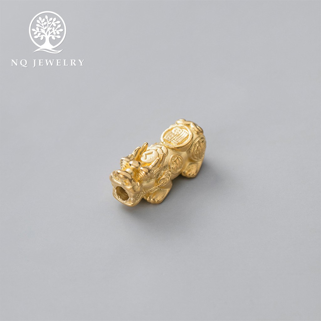 Charm bạc tỳ hưu mạ vàng xỏ ngang - NQ Jewelry