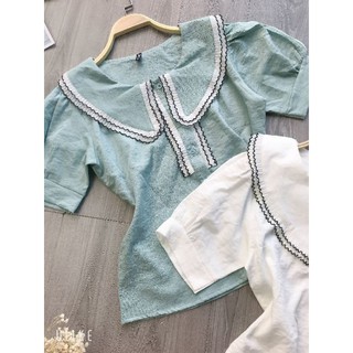 Áo xô cổ sen viền ren
