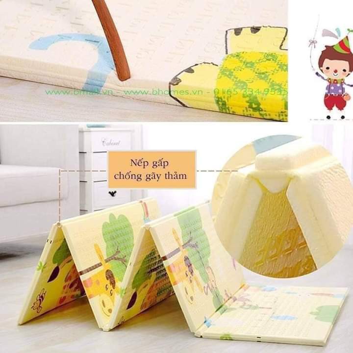 Thảm trải sàn xốp XPE 2 mặt phủ Silicone Hàn Quốc chống thấm chống trơn cho bé tập bò kèm túi 1m8-2m - BestMart247