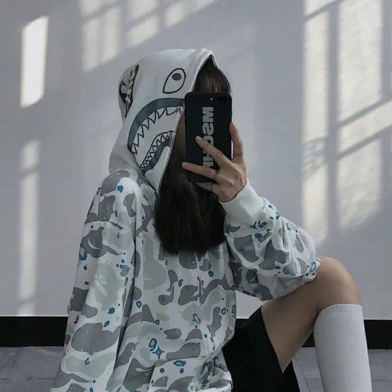 Áo khoác họa tiết cá mập bape có mũ trùm đầu thời trang dành cho nam và nữ