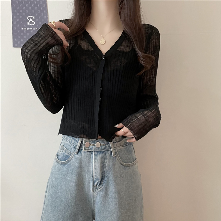 Bộ Áo Khoác Cardigan Chống Nắng Cổ Chữ V + Áo Lót Ren Thời Trang Mùa Hè Hàn Quốc 43282