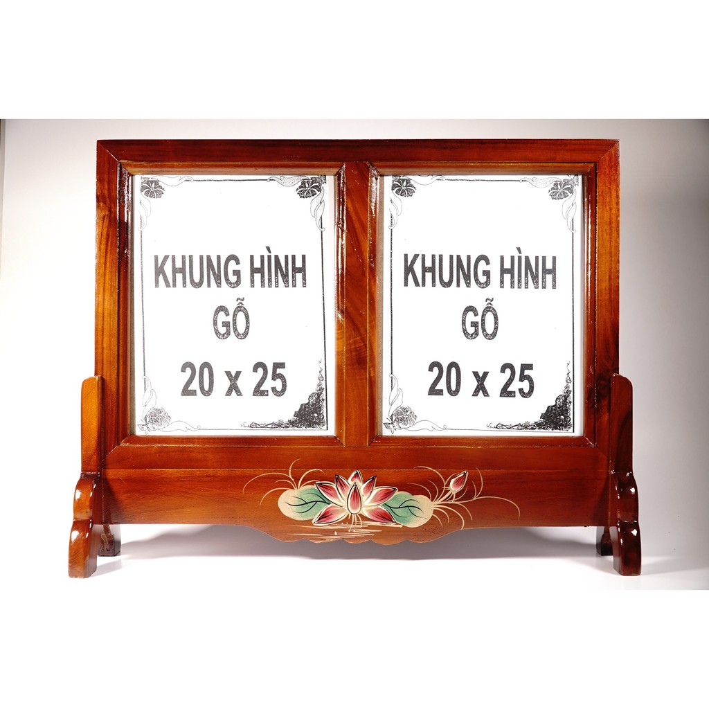 Khung hình đôi thờ cúng vẽ sen nổi mỹ nghệ cao cấp - Nhiều cỡ