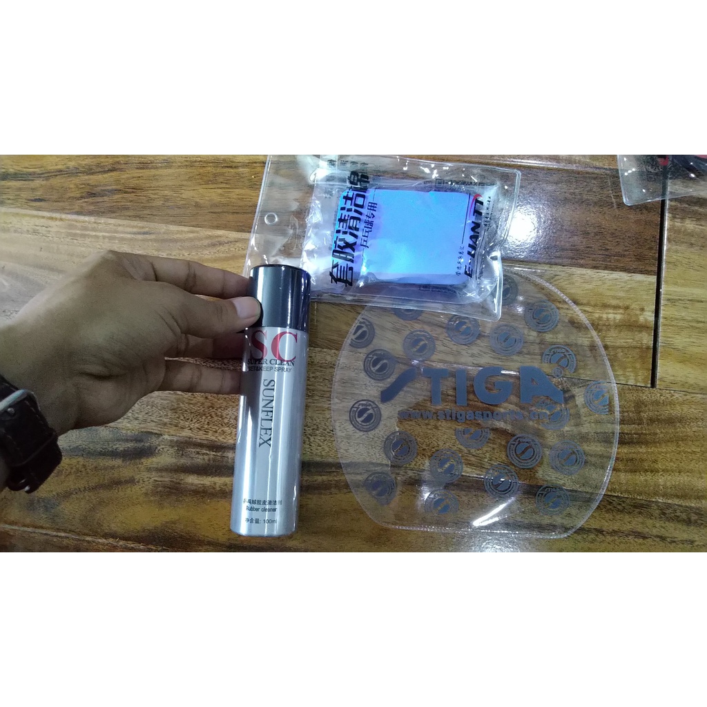 Com bo dung dịch vệ sinh mặt vợt sunflex kèm mút lau e-lian dành cho bóng bàn