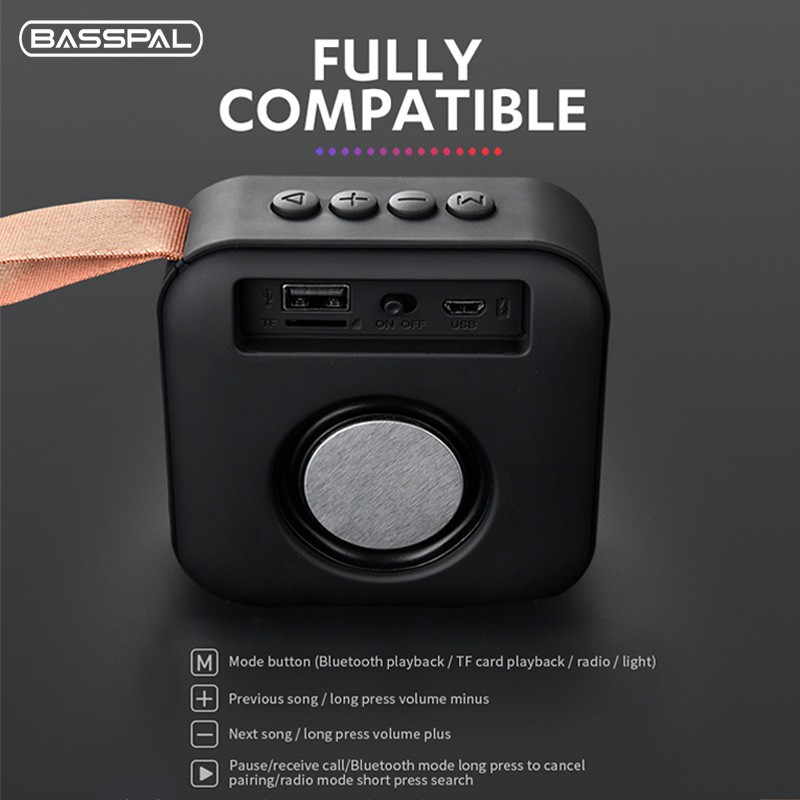 Loa Basspal T5 không dây Bluetooth nhỏ gọn hỗ trợ FM và thẻ TF phù hợp sử dụng ngoài trời